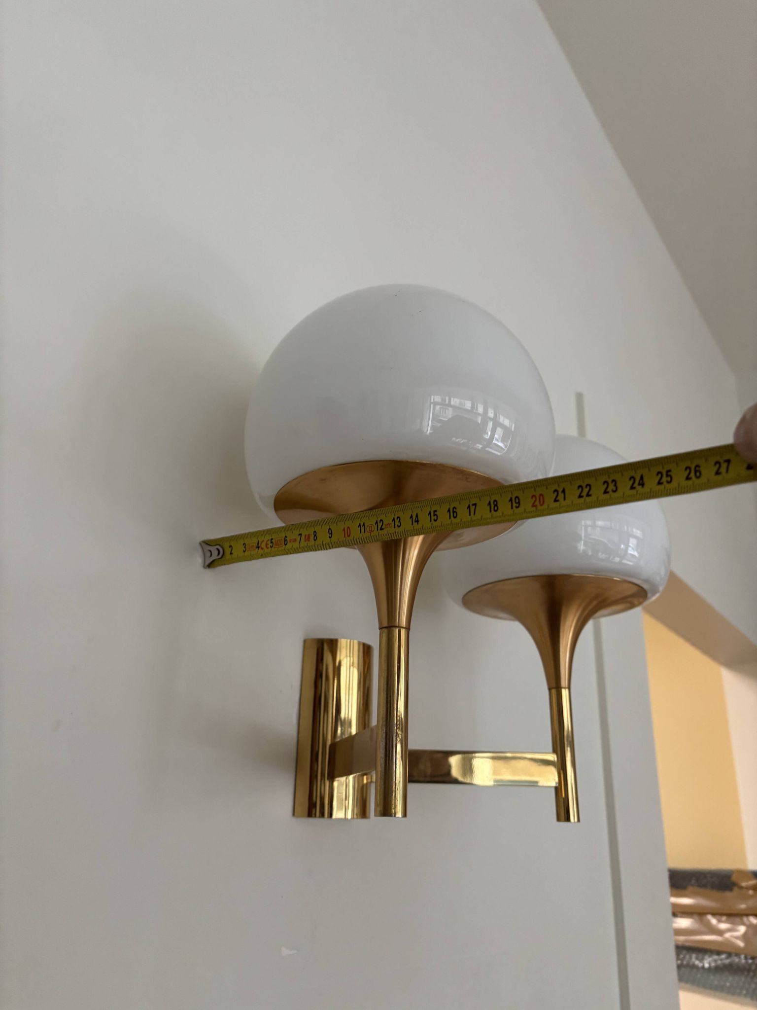 Golden metal wall light and opaline, 1970