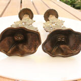 Old pair of vintage Hein Holon Israel cactus candlesticks