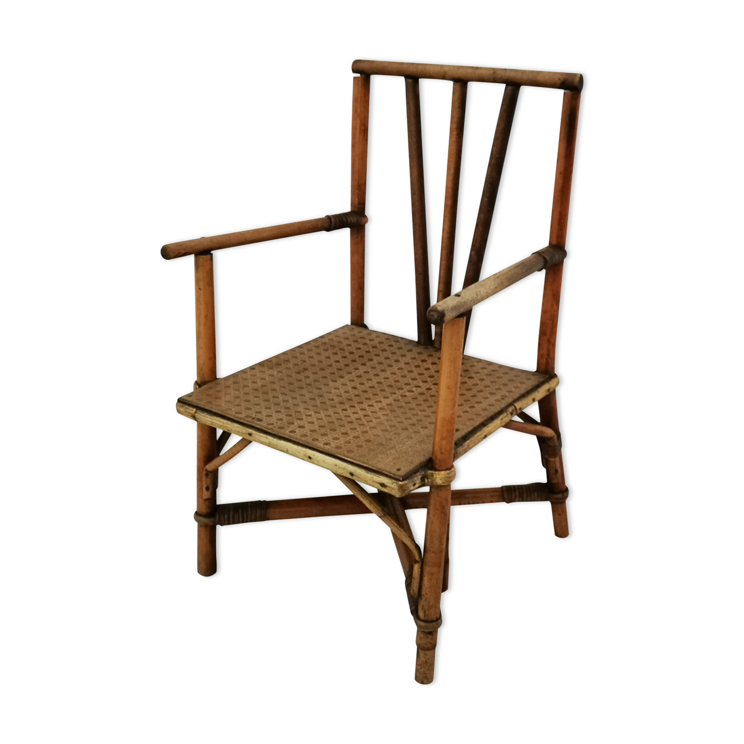 Wooden and rattan child armchair