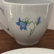 Superb cup and saucer with blue flowers, Limoges porcelain, monkey