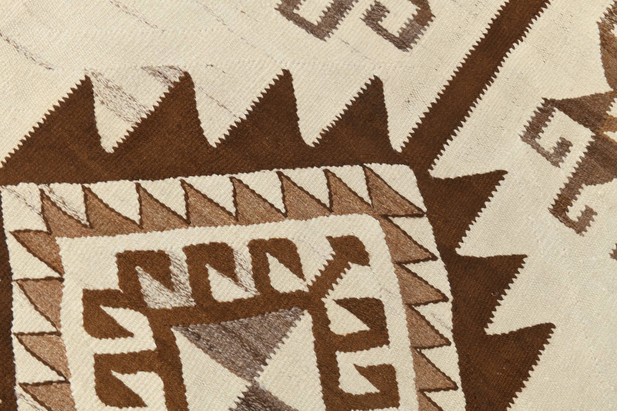 3x12 Vintage Beige & Brown Kilim Runner Rug, 95x373Cm