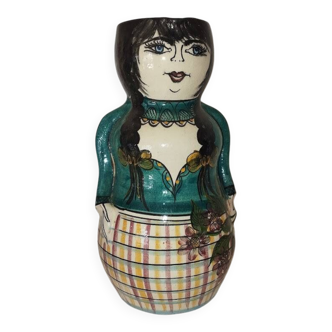 Vintage figurative pitcher in glazed terracotta – Female character