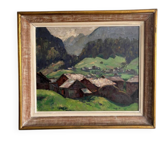 Oil on wood, Village of the Vosges - Georges GONTHIER (1886-1969)
