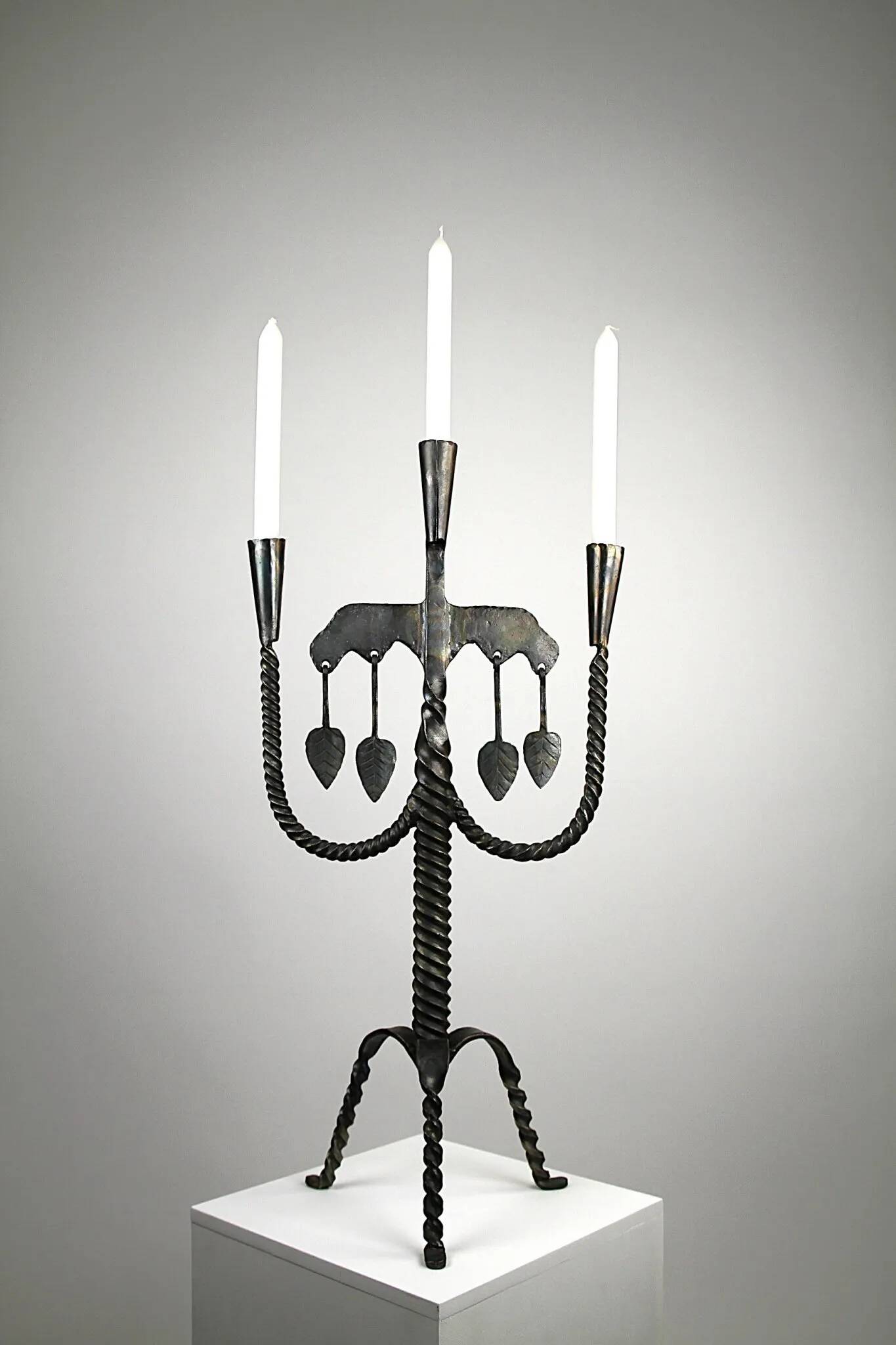 Hand-Forged Wrought Iron Brutalist Candelabra, Scandinavia — circa 1960s/1970s