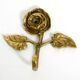 Set of five beautiful, solid mid-century brass rose wall coat hooks
