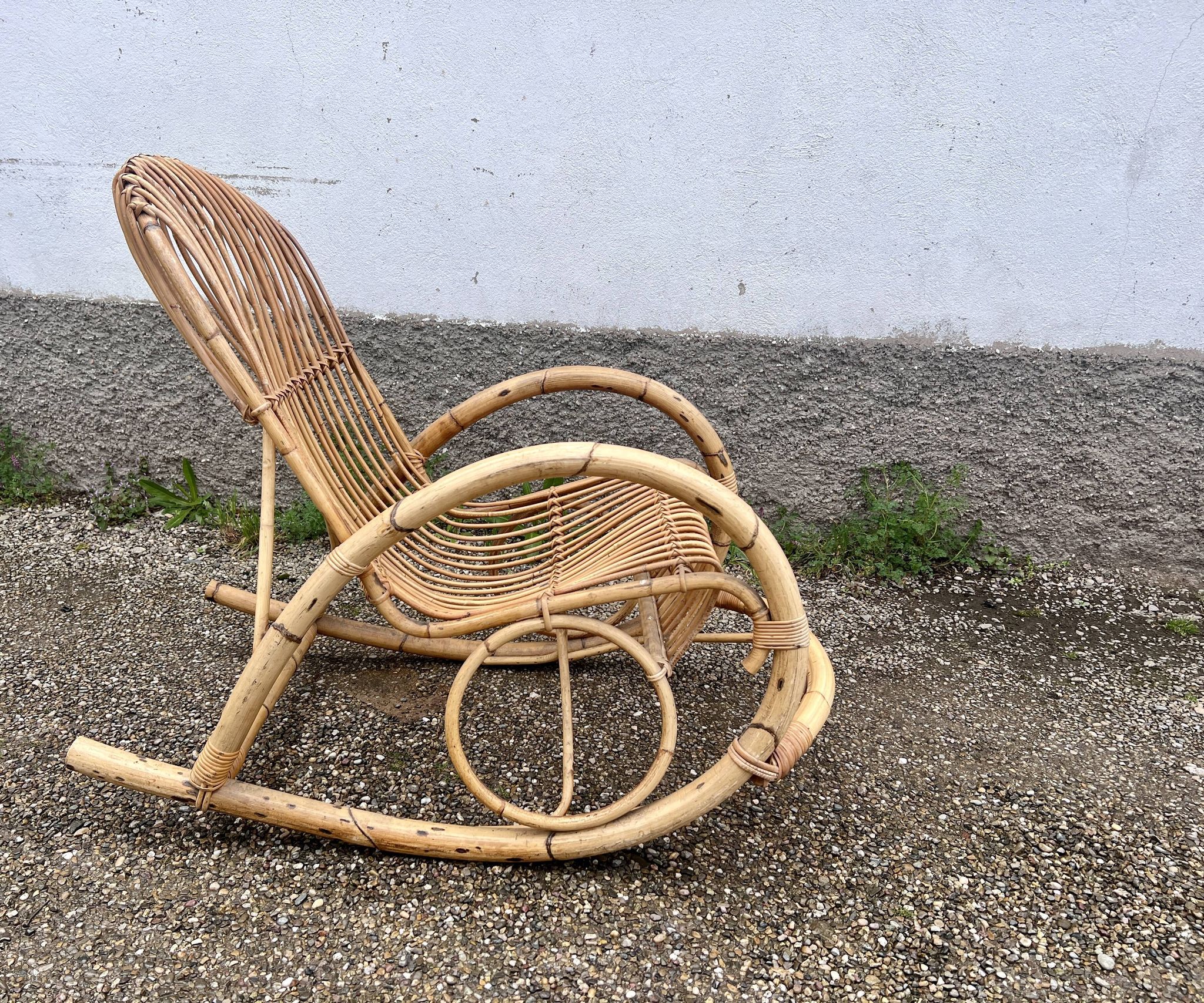 Rocking chair rotin 1960 bambou