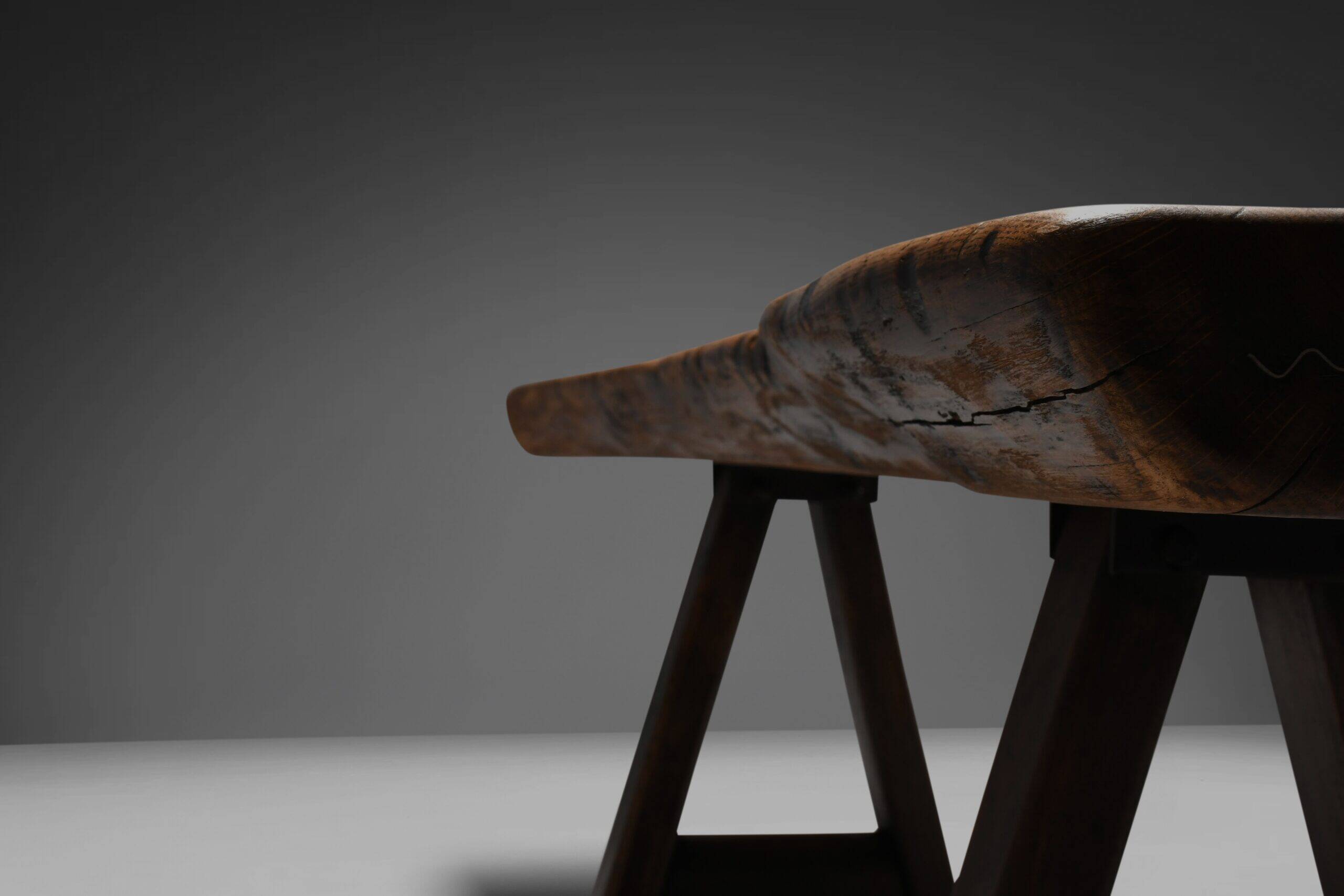 Rustic brutalist table Mobichalet in solid oak, Belgium 1960s