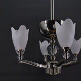 Lustre chromé Art Deco Moderniste à 6 branches, France, circa 1930