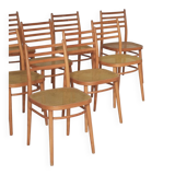 Set of 10 Bystrice tone wooden and caned chairs from the 1960s.