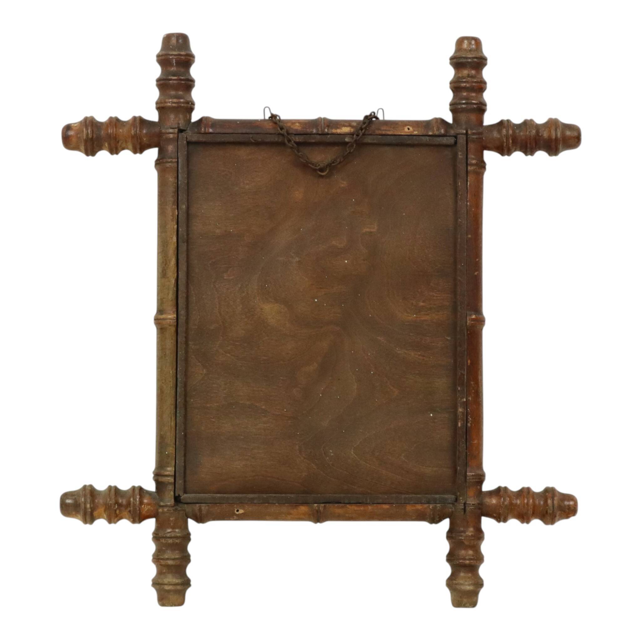 Antique Wooden Faux Bamboo Chinoiserie Mirror 44x39cm