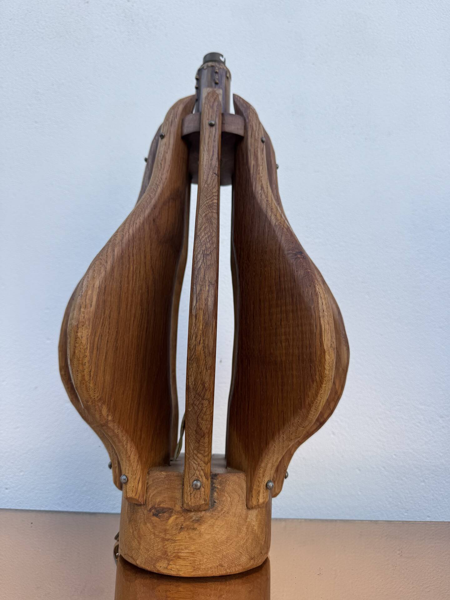 Brutalist teak wood lamp from the 1960s.
