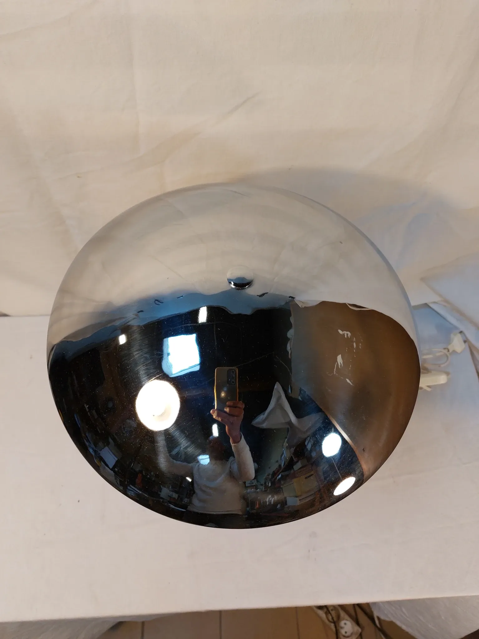 Vintage blue and chrome ocean liner lamp, double lighting, Collins 70s style.