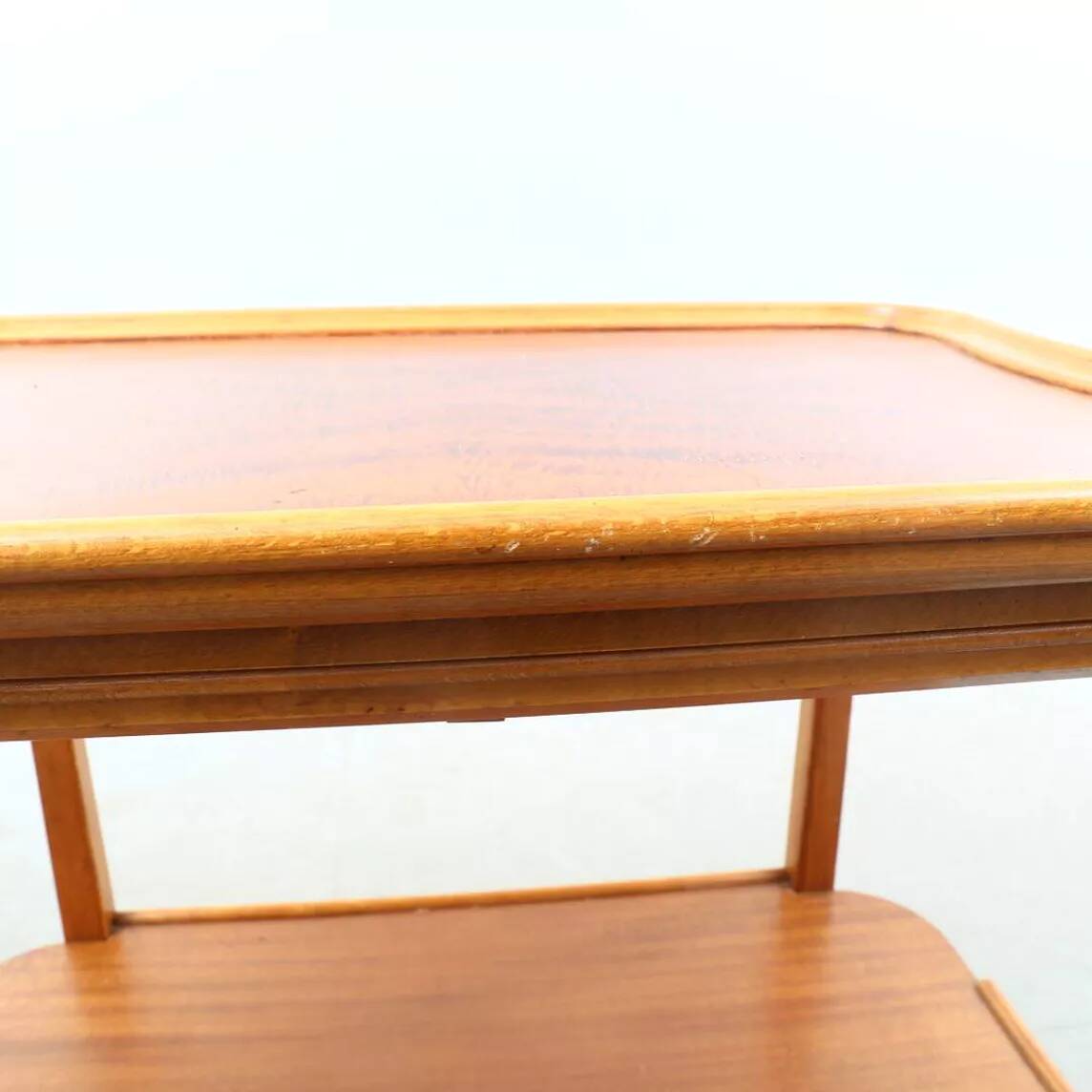 Scandinavian serving table on wheels made of wood and glass, Swedish design 1960.