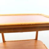 Scandinavian serving table on wheels made of wood and glass, Swedish design 1960.