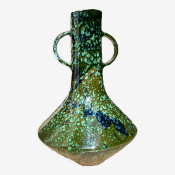 Vase en terre cuite vert et marine