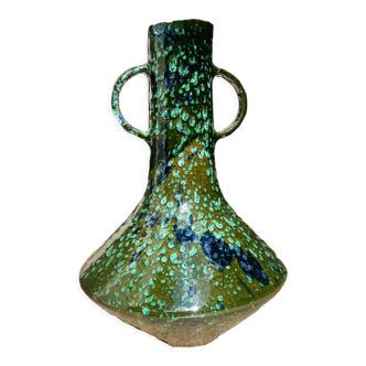 Vase en terre cuite vert et marine