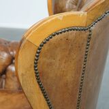 Antique Baroque Sheepskin Leather Chesterfield Armchair