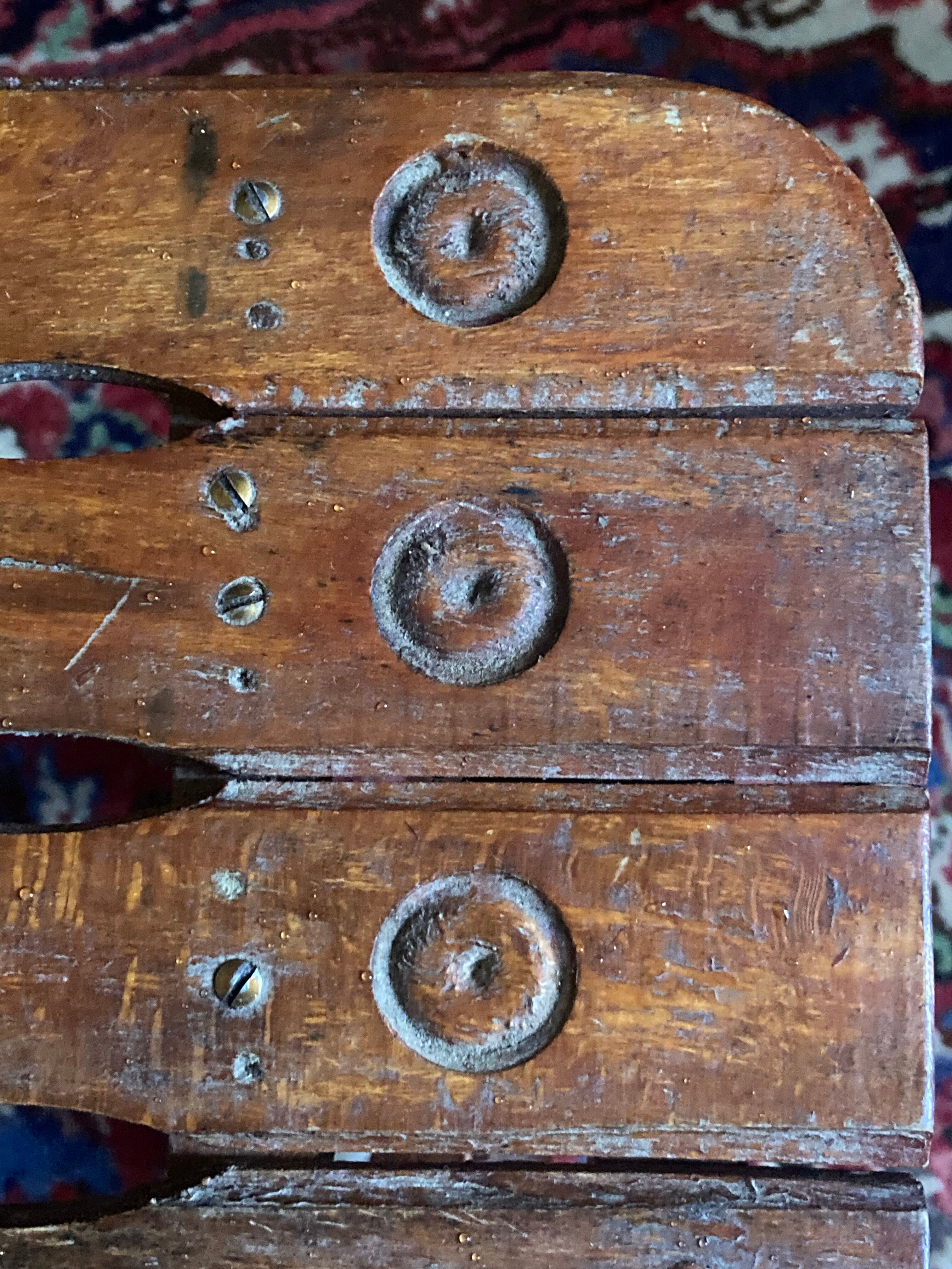 Pair of vintage folding wooden stools from Tyrol mountain
