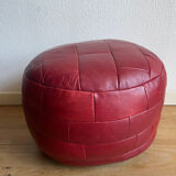 Red patchwork leather pouf