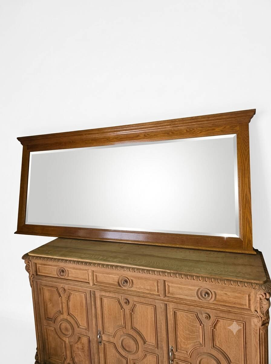 Miroir XXL biseauté en chêne, 210cm de L