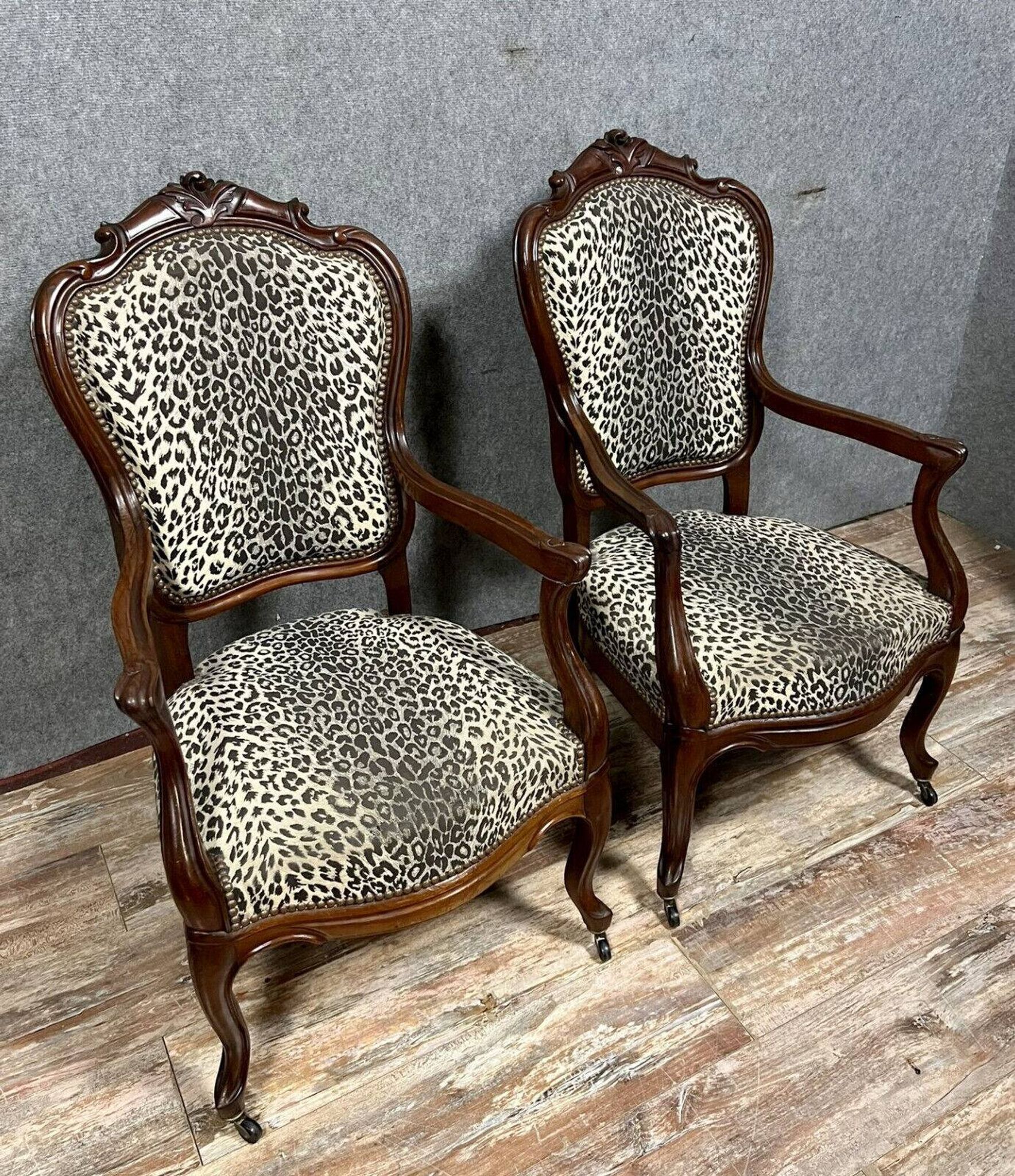 Pair of Napoleon III period curved armchairs in mahogany circa 1850