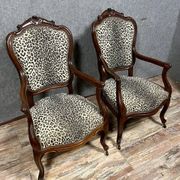 Pair of Napoleon III period curved armchairs in mahogany circa 1850