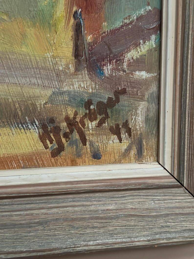 Original Swedish Oil on Panel – “Landscape with Barns” – Vintage & Framed