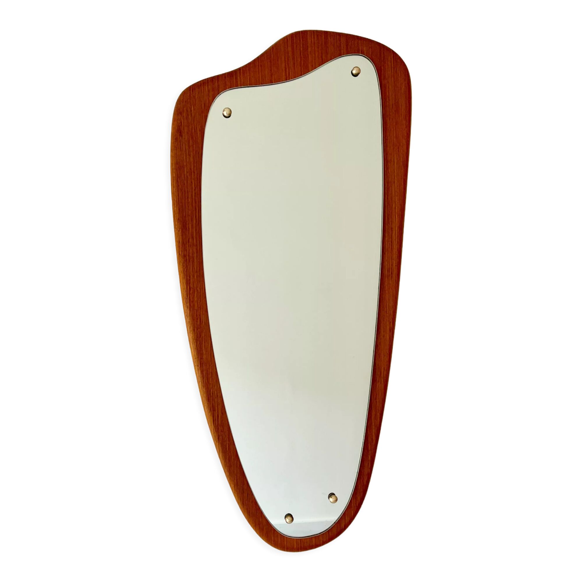 Vintage triangular wall mirror teak frame