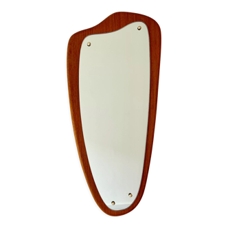 Vintage triangular wall mirror teak frame