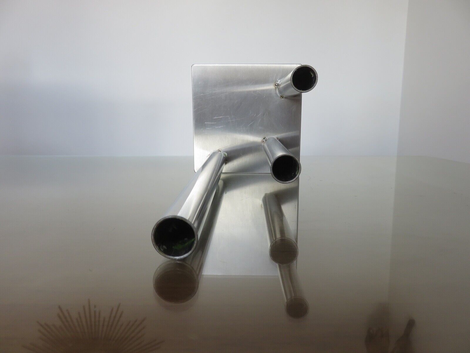 Triple candle holder, modernist, minimalist stainless steel 1970