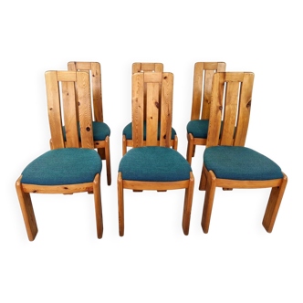Set of 6 Danish pine dining chairs, 1970s