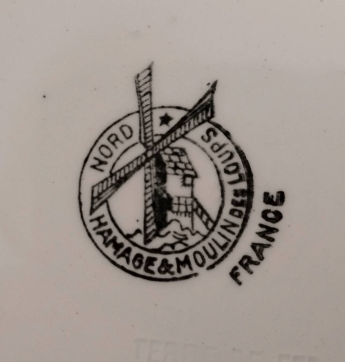 Old Earthenware Dinner Plates Hamage and Moulin des Loups White and Vintage Golden Fillet