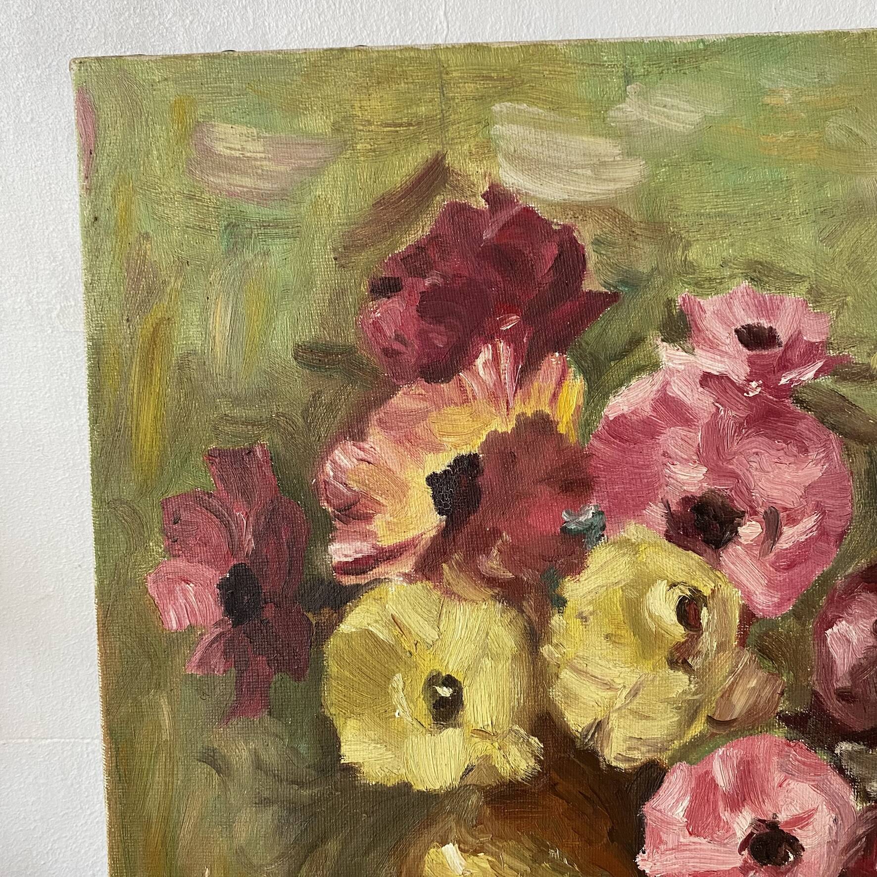 Painting bouquet, oil on canvas on frame flowers 35X27.