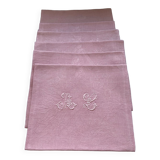 Set of 6 embroidered damask linen napkins