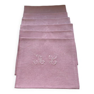 Set of 6 embroidered damask linen napkins