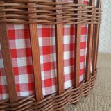 Wicker and red and white gingham checked fabric pendant light - vintage