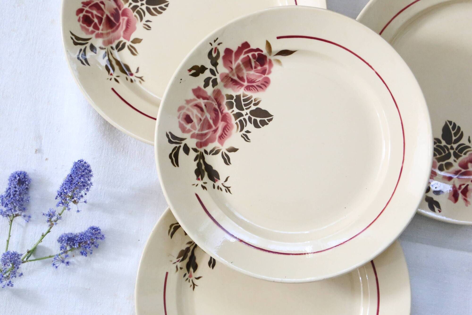 Set of 4 flat plates Badonviller, vintage French