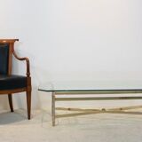 Table basse en laiton, chrome et verre, France 1970