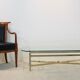 Table basse en laiton, chrome et verre, France 1970