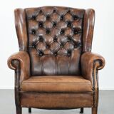 Unique large sheepskin Chesterfield wingback armchair in English style