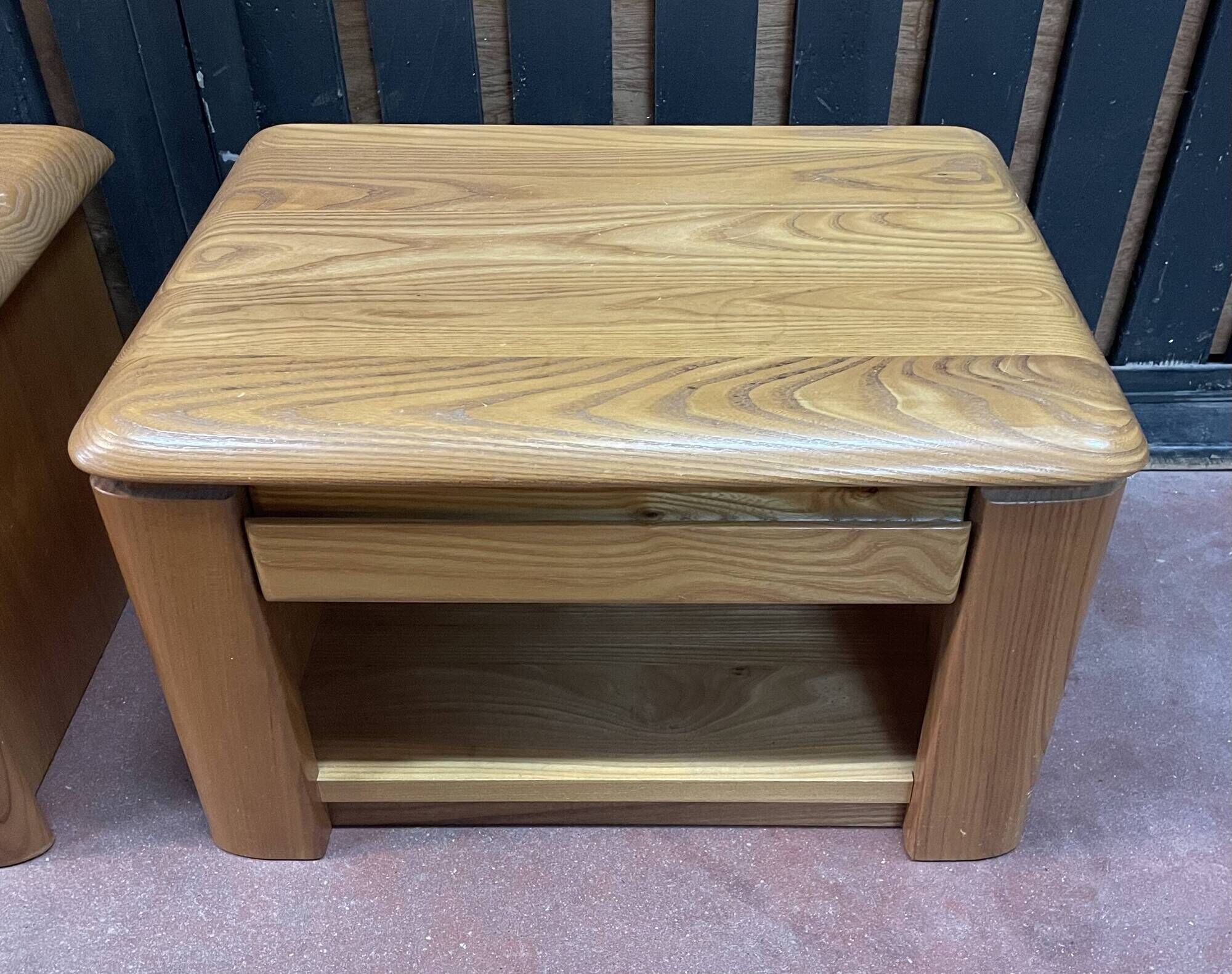 Pair of solid elm bedside tables from the 1970s.