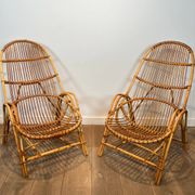 Paire de fauteuils design en rotin