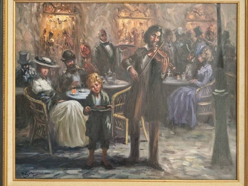 Nestor, peintre Espagnol du XXe siècle - Huile sur toile - Violoniste