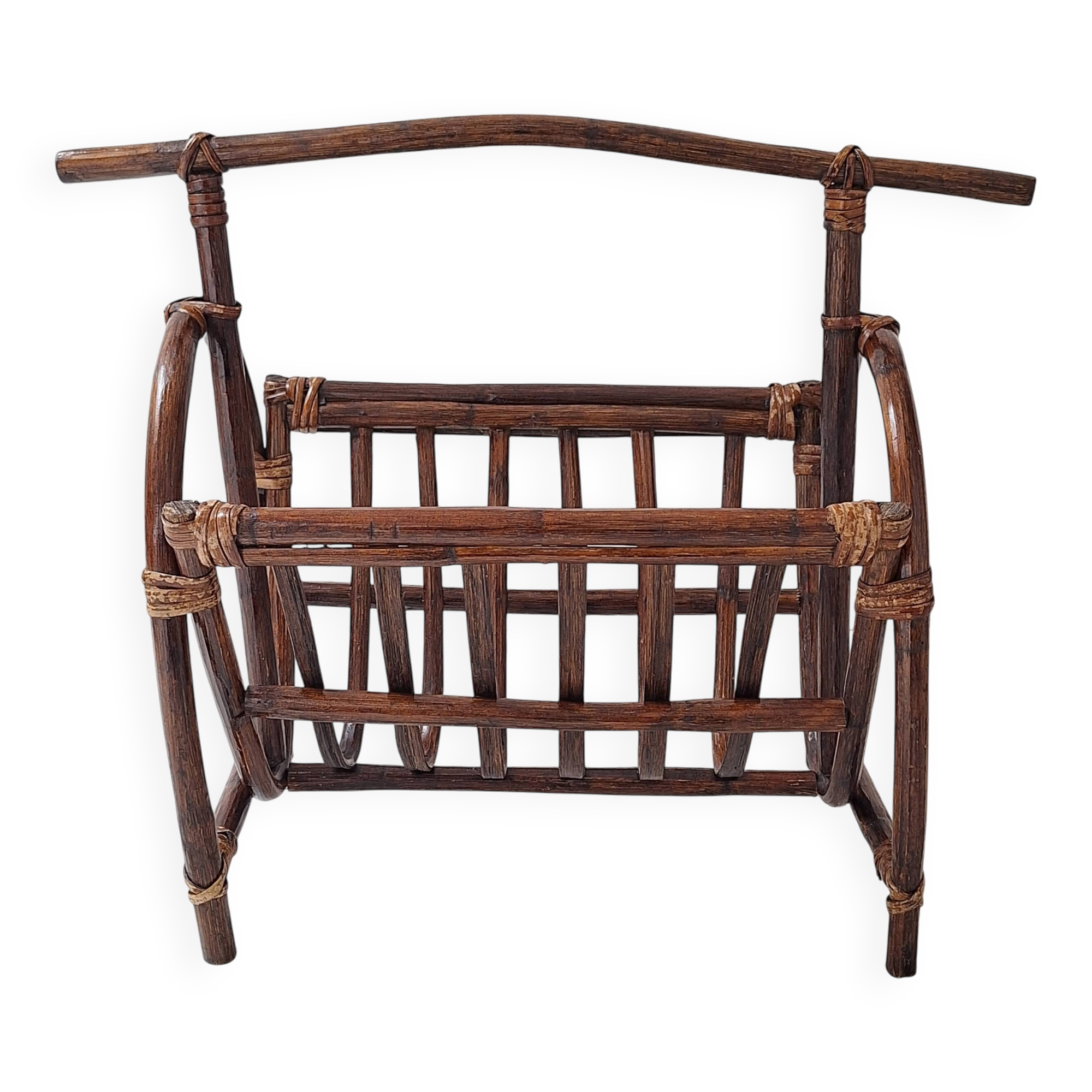 1970s rattan magazine rack