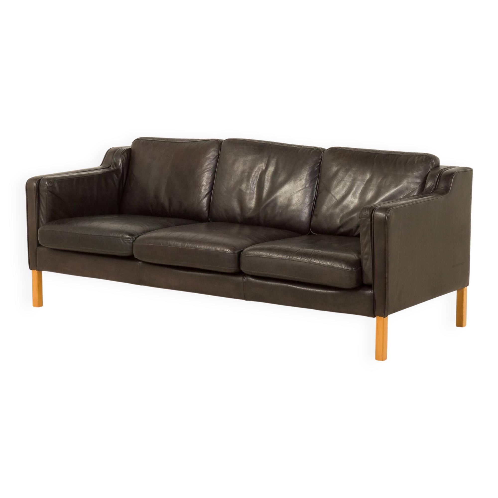 Canapé vintage en cuir noir par Mogens Hansen, Deanmark 1970