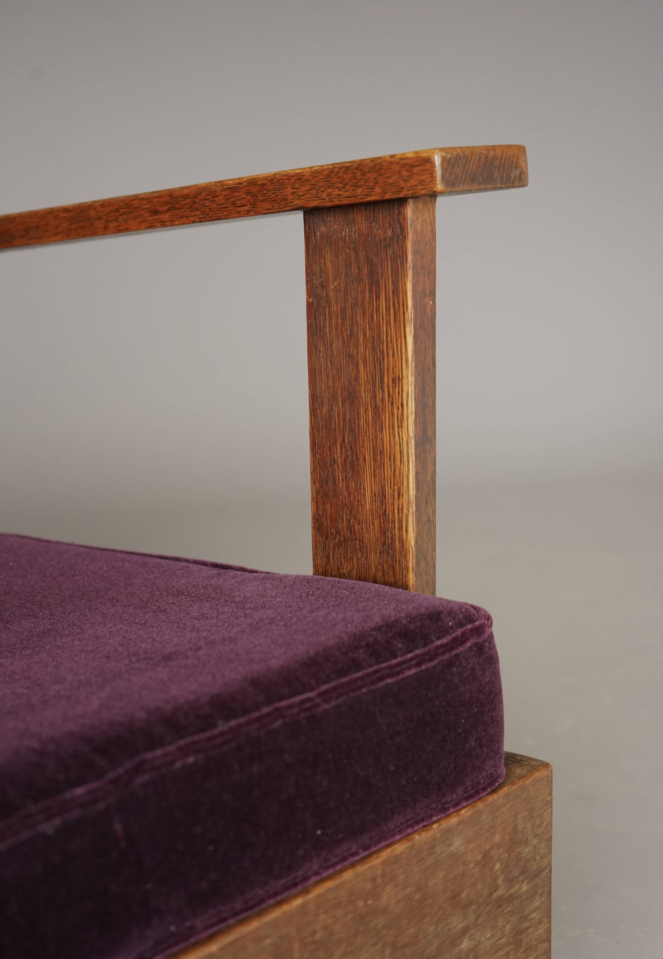 Petite chaise longue Art Déco néerlandaise en chêne, années 1920
