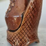 Vintage Amphora Vase: Large Brown Glazed Pottery with Grape Motif