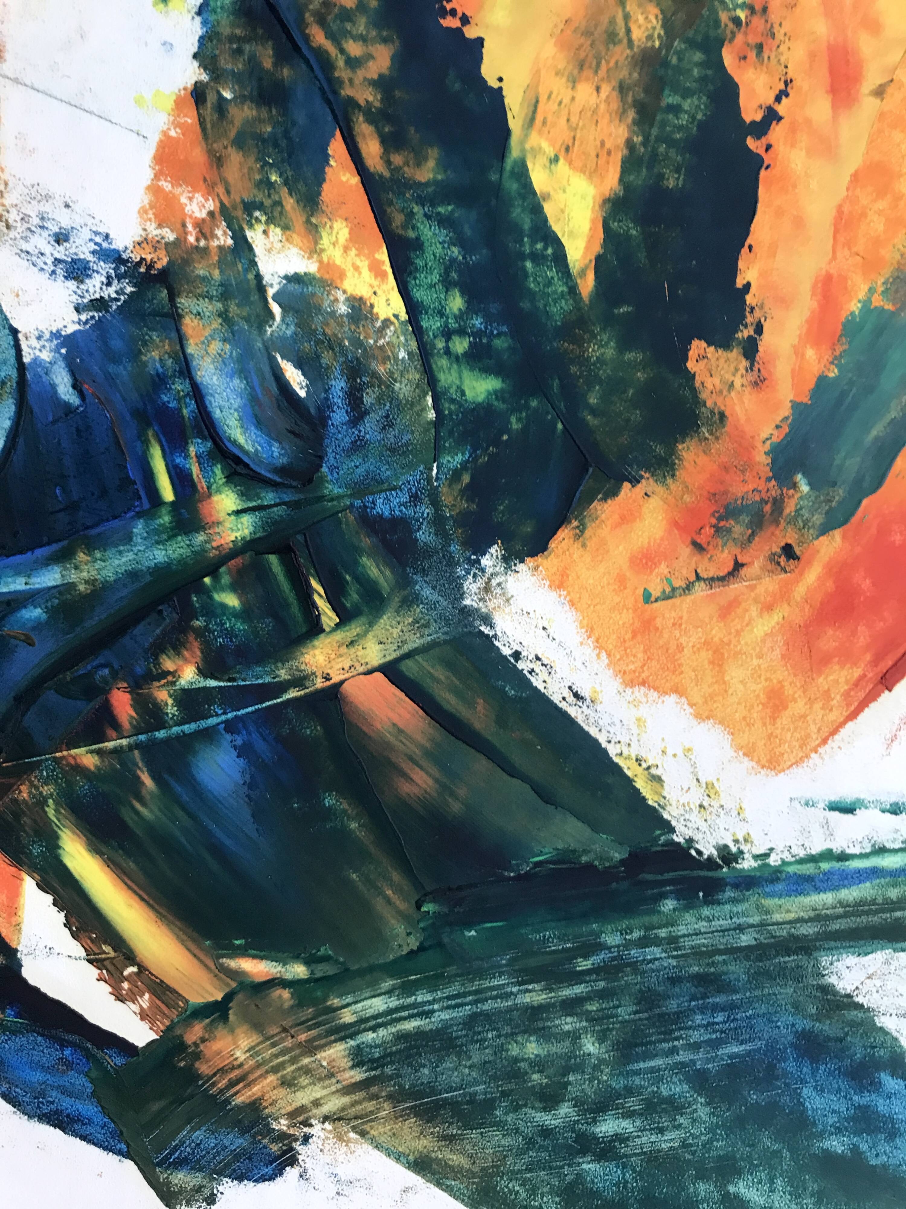 Composition abstraite orange et verte, gouache sur papier, 1989