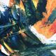 Composition abstraite orange et verte, gouache sur papier, 1989