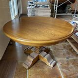 Round table central leg solid oak with 2 extensions
